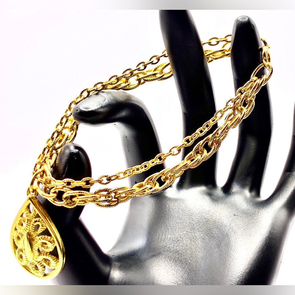 Vintage 1960s SHP Stanley Home Products Teardrop Gold Toned Dual Chain Bracelet